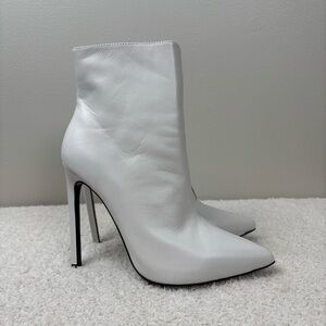 Tony Bianco Boots 7.5 White Capretto Freddie Leather Side Zip Stiletto Ankle